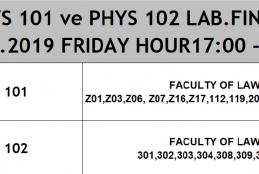 PHYS 101 & PHYS 102 Laboratory Finals date and places