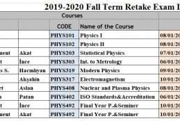 Physics Department 2019-2020 Fall Term Retake Exam Dates